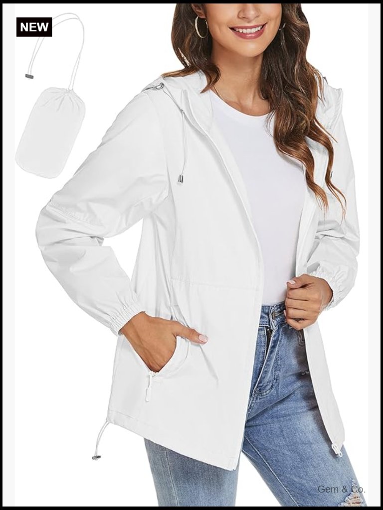 Lightweight Waterproof Packable Rain Jacket Windbreaker Women Hooded Trench Coat